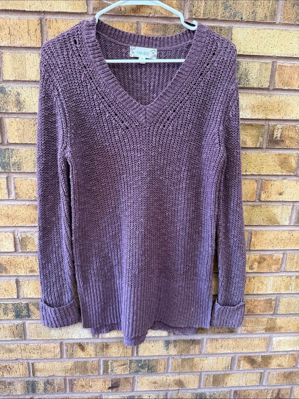 Pink Rose Purple V-Neck Knit Sweater